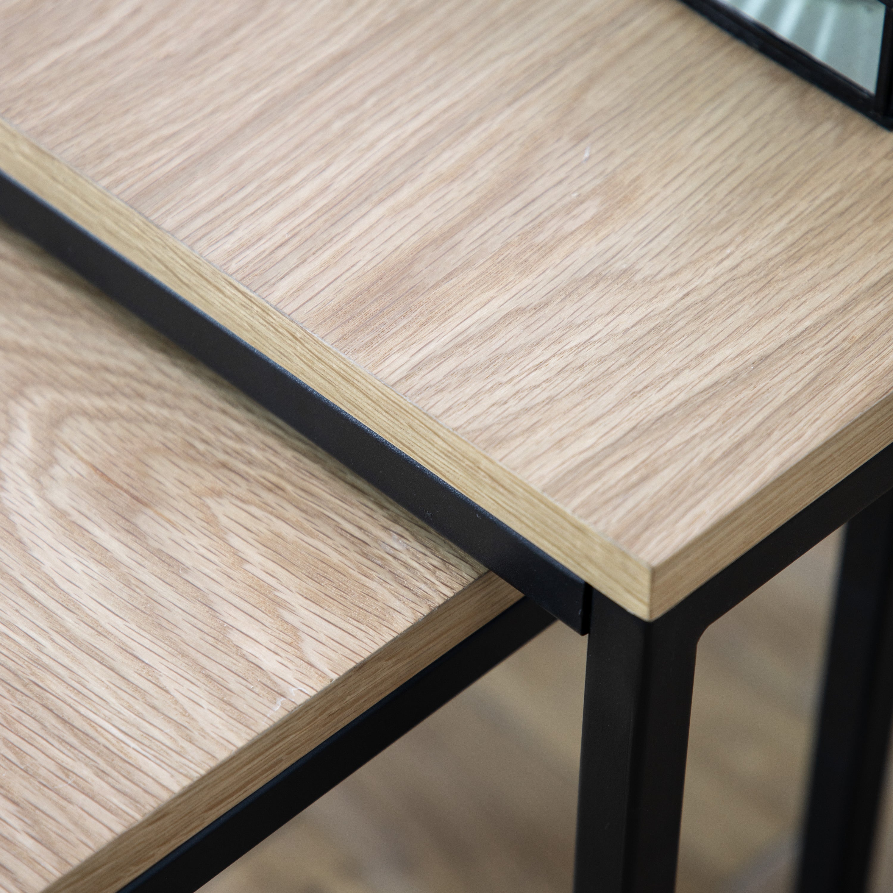 Bentley Natural Oak Wood & Matt Black Side Table Nest